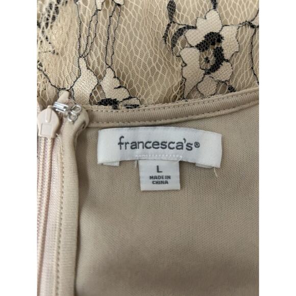 Francesca’s Floral Beige Lace Fit & Flare Dress Romantic Cottagecore Boho Sz L - Picture 4 of 5